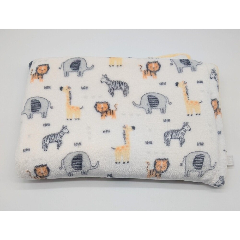 Modern Baby Yellow White Baby Blanket Safari Animals Plush Soft